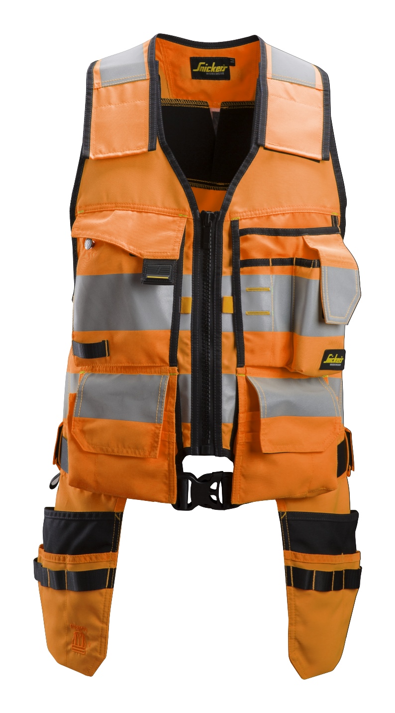 High-Vis, Kamizelka narzędziowa odblaskowa, EN 20471/1 — Pomarańczowy Odblaskowy / Czarny