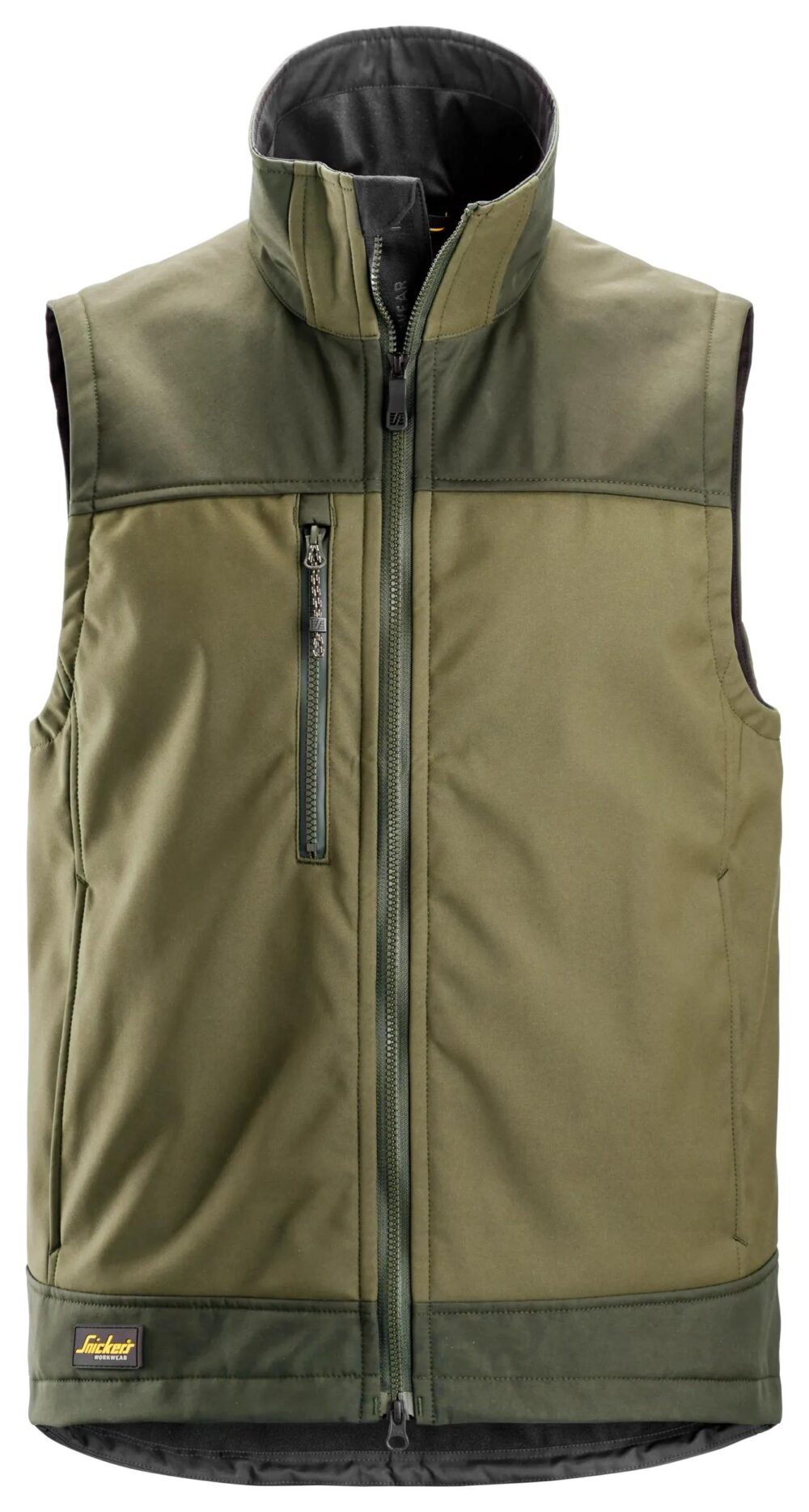 AllroundWork, Bezrękawnik softshell stretch — Khaki Zielone / Ciemne Khaki Zielone