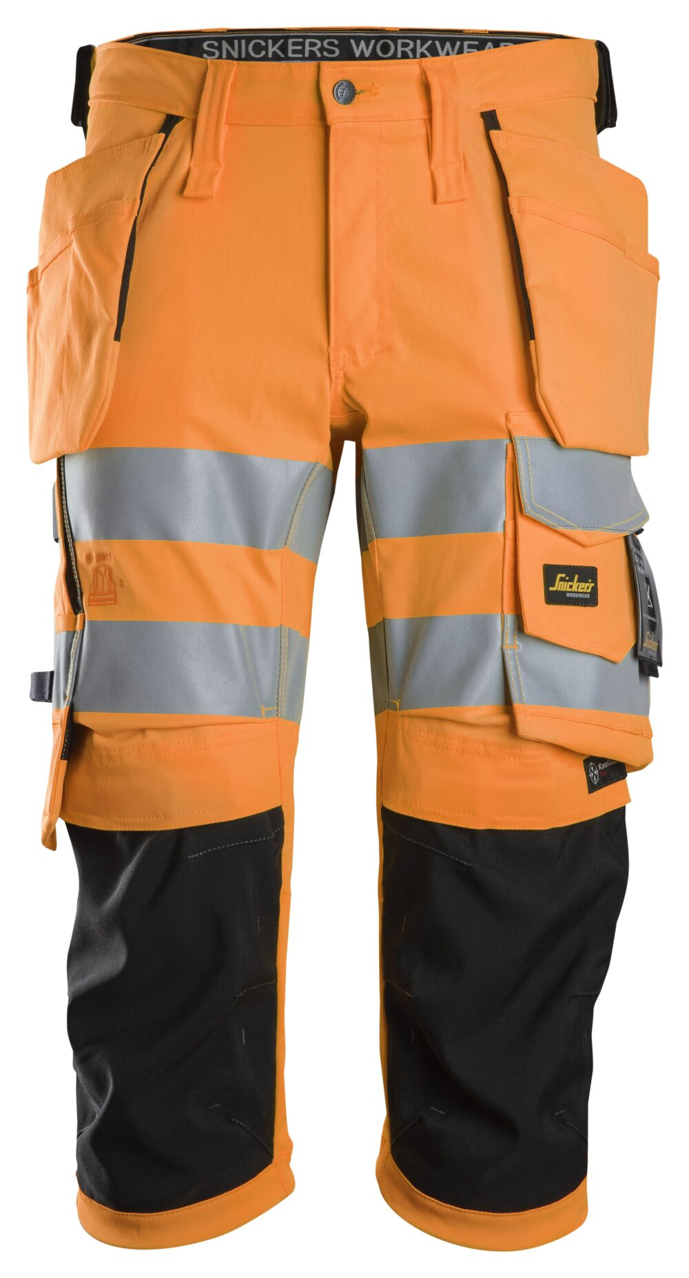 High-Vis, Piratki odblaskowe stretch z workami kieszeniowymi, EN 20471/1/2 — Pomarańczowy Odblaskowy / Czarny