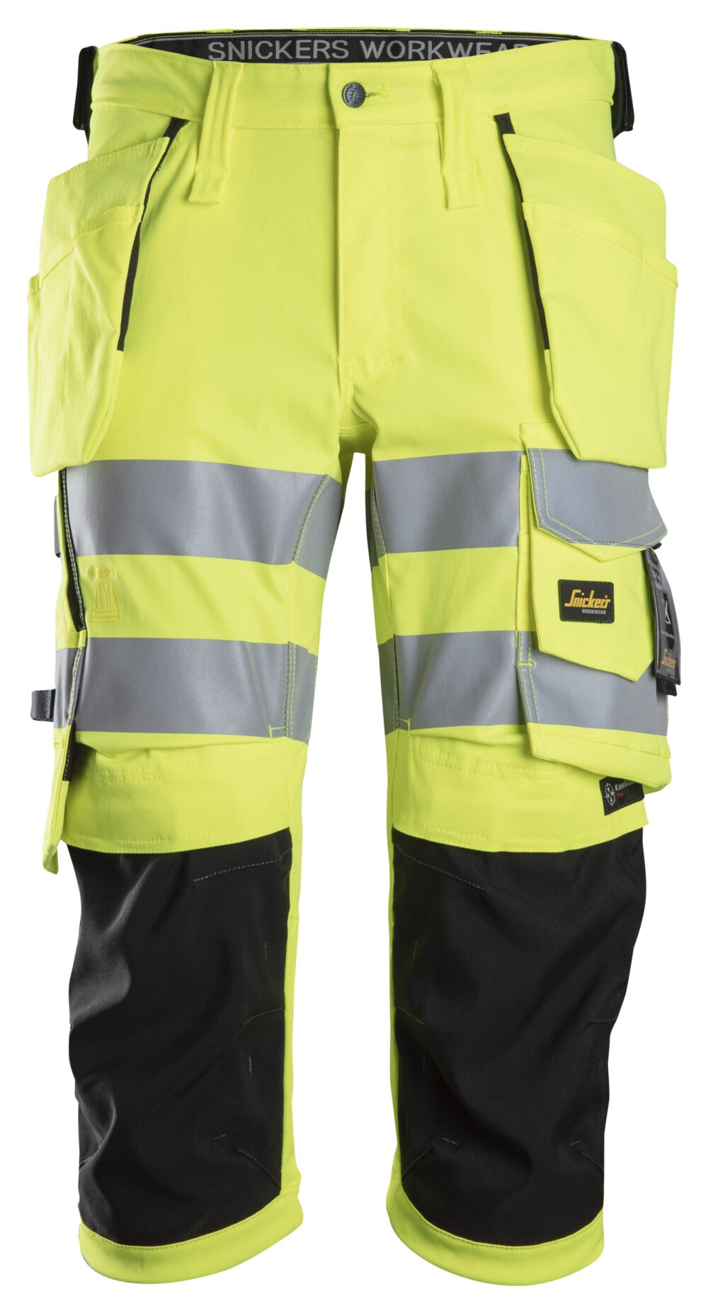 High-Vis, Piratki odblaskowe stretch z workami kieszeniowymi, EN 20471/1/2 — Żółty Odblaskowy / Czarny