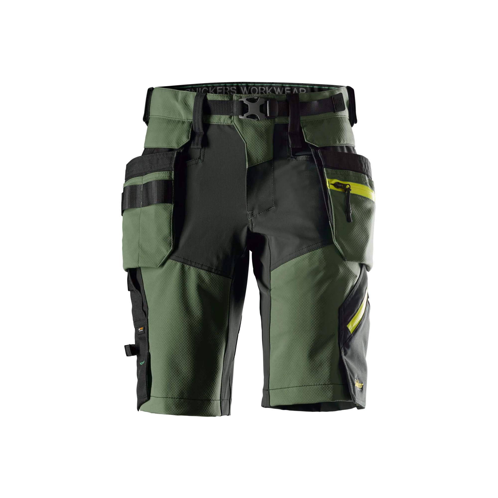 FlexiWork, Spodenki softshell stretch z odpinanymi workami kieszeniowymi — Khaki Zielone / Stalowy Szary