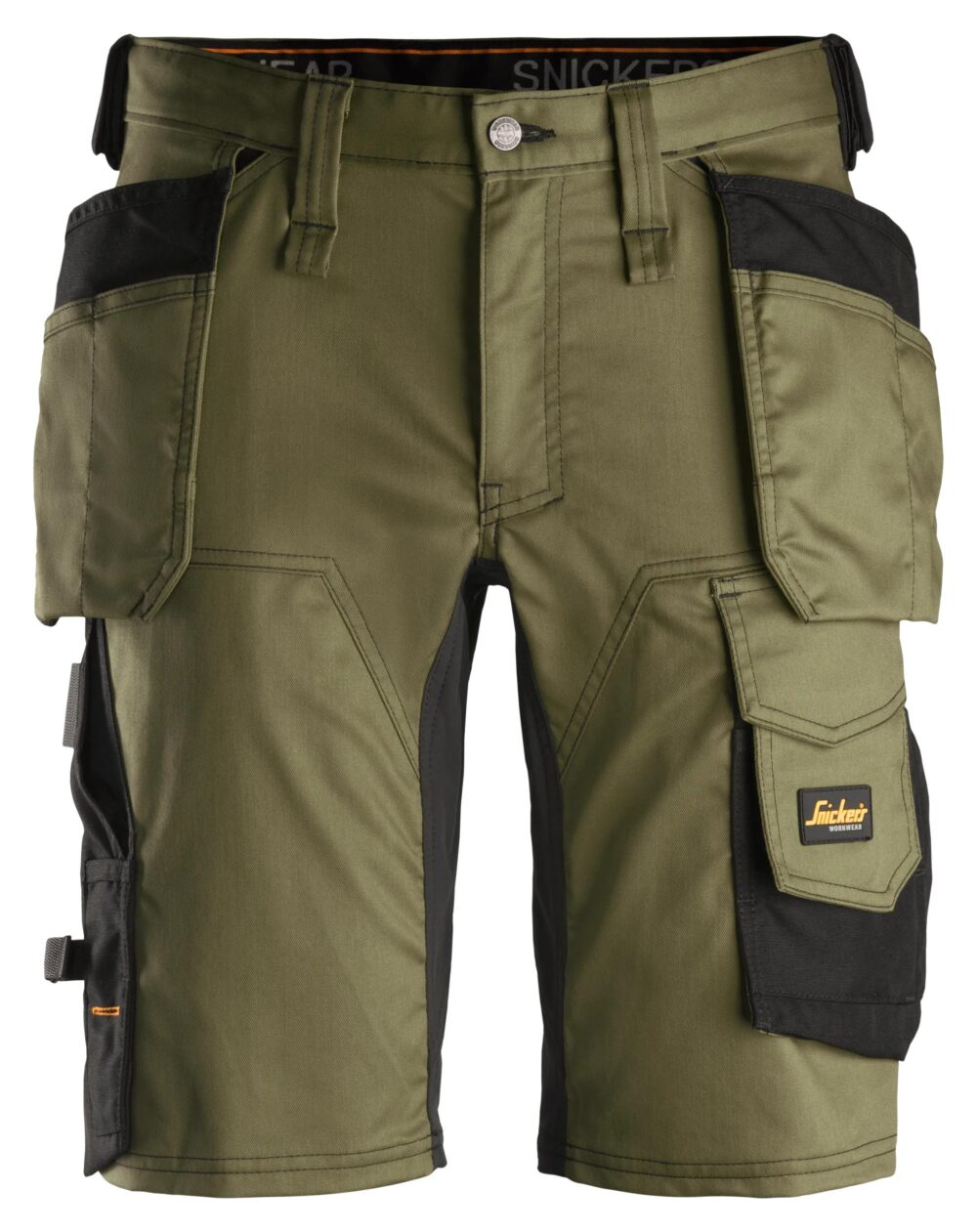 AllroundWork, Spodenki stretch z workami kieszeniowymi — Khaki Zielone / Czarny