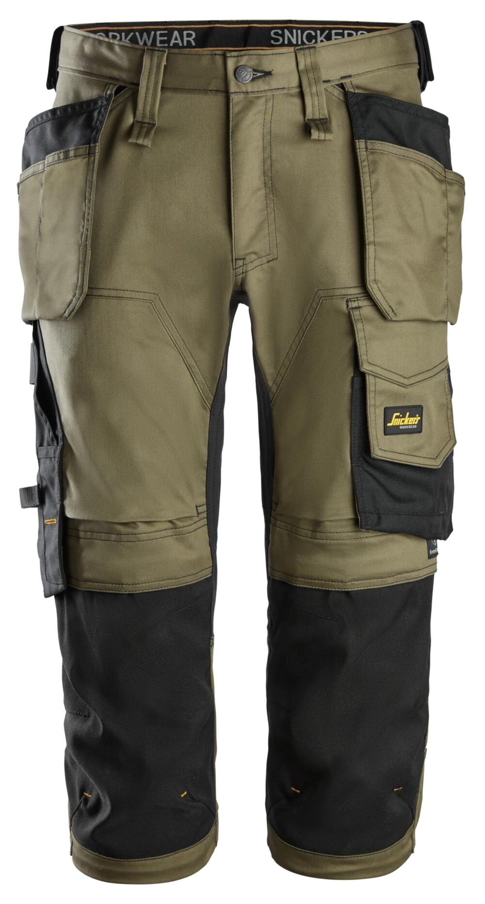 AllroundWork, Piratki stretch z workami kieszeniowymi — Khaki Zielone / Czarny