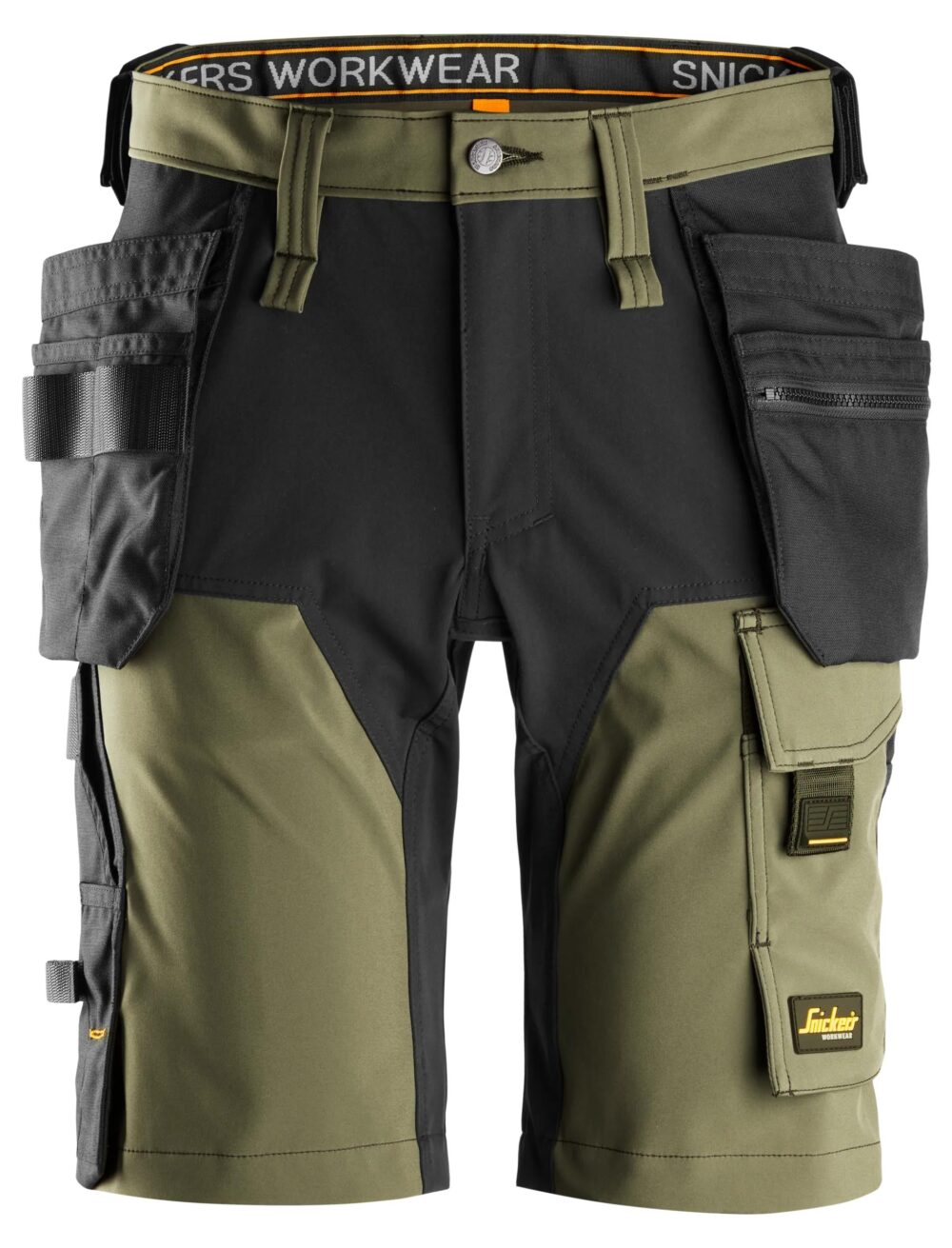 AllroundWork, Spodenki stretch z workami kieszeniowymi — Khaki Zielone / Czarny
