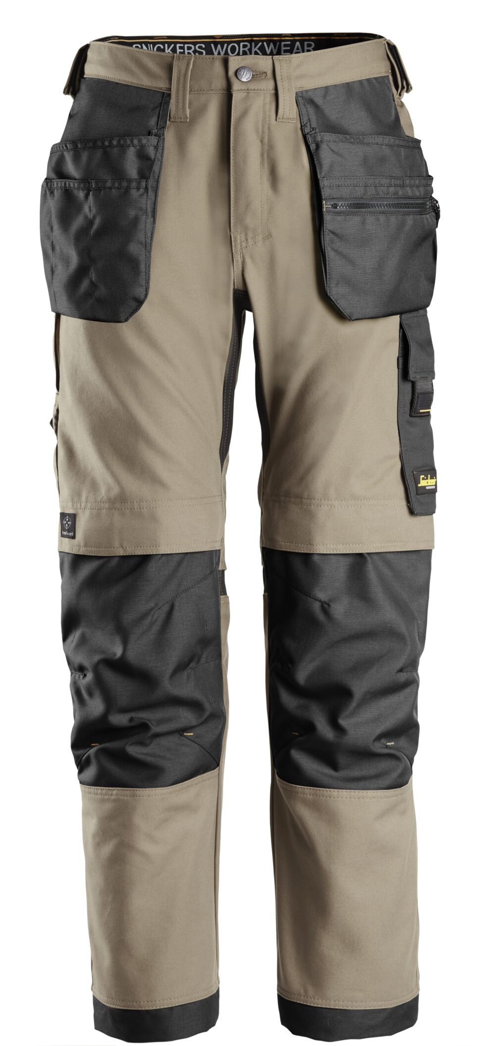 AllroundWork, Spodnie Canvas+ stretch z workami kieszeniowymi — Khaki / Czarny