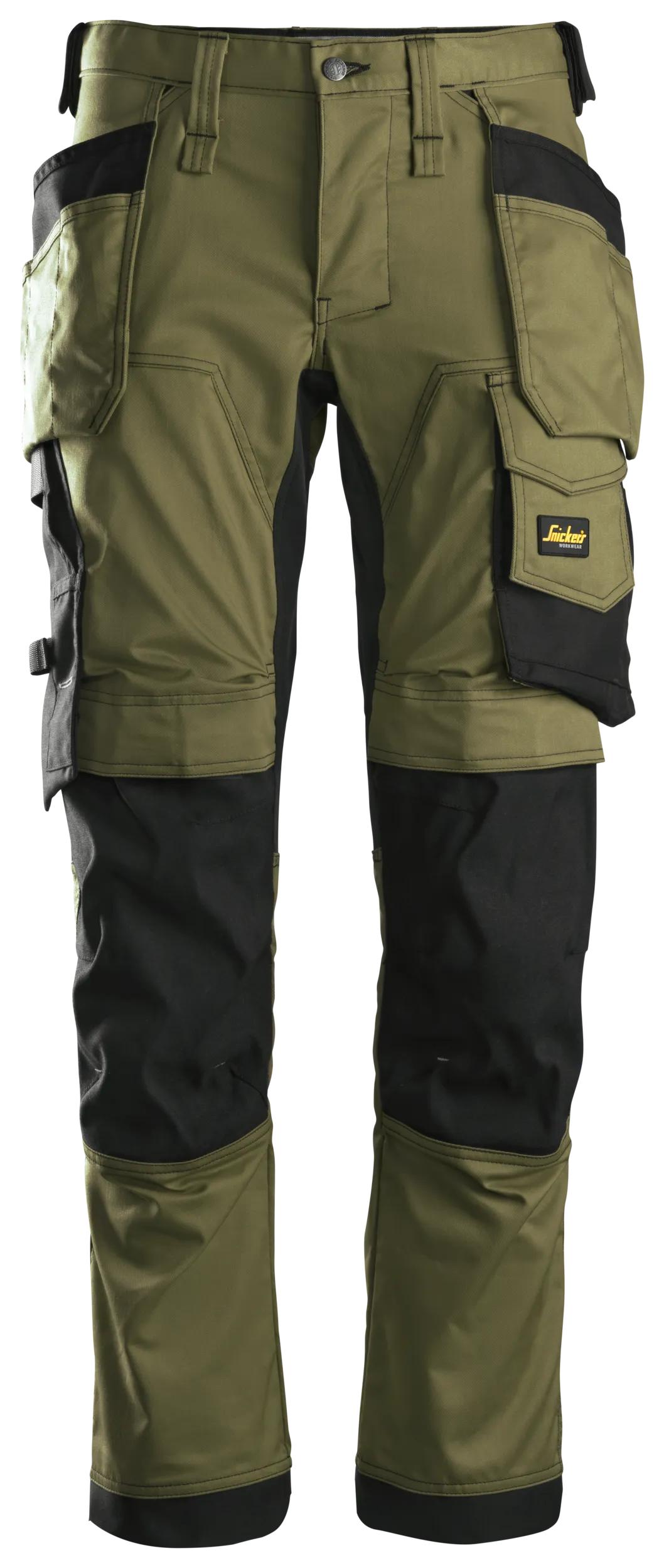 AllroundWork, Spodnie stretch z workami kieszeniowymi — Khaki Zielone / Czarny