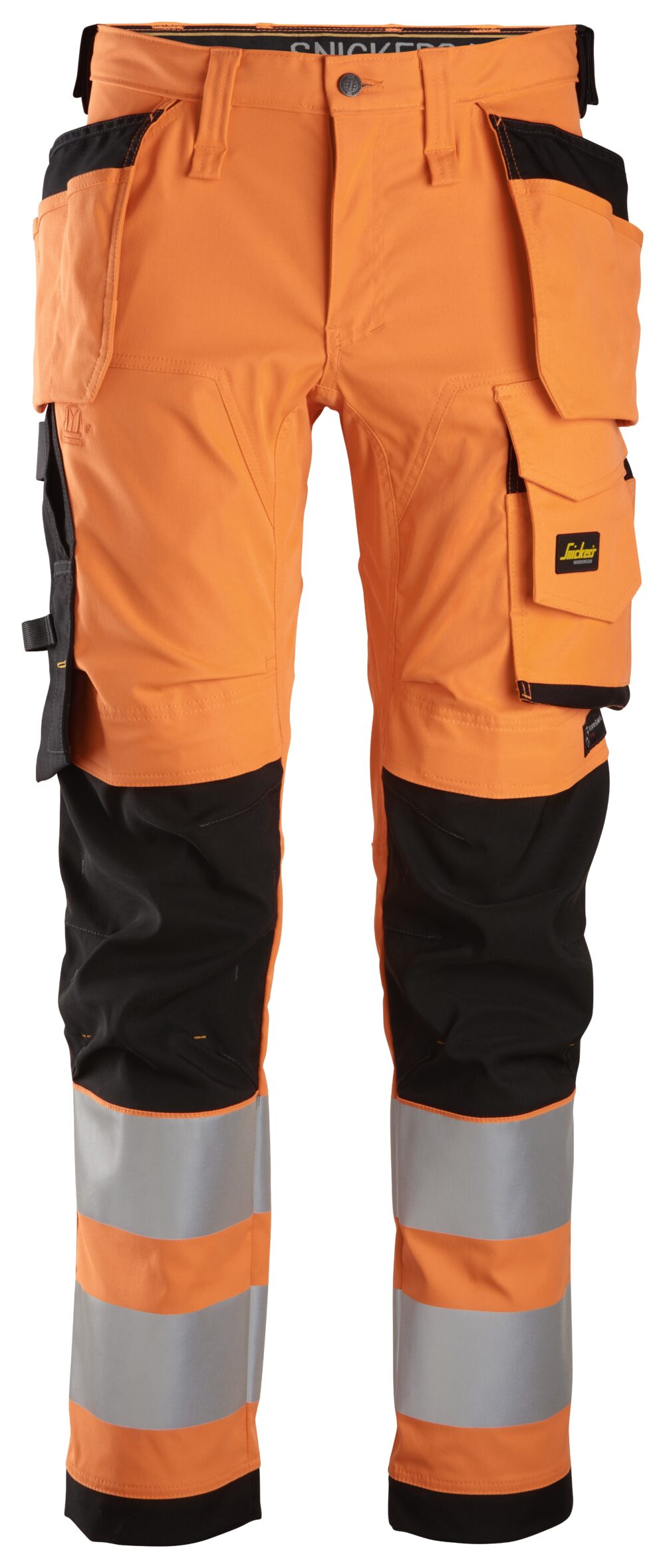 High-Vis, Spodnie odblaskowe stretch z workami kieszeniowymi, EN 20471/2 — Pomarańczowy Odblaskowy / Czarny