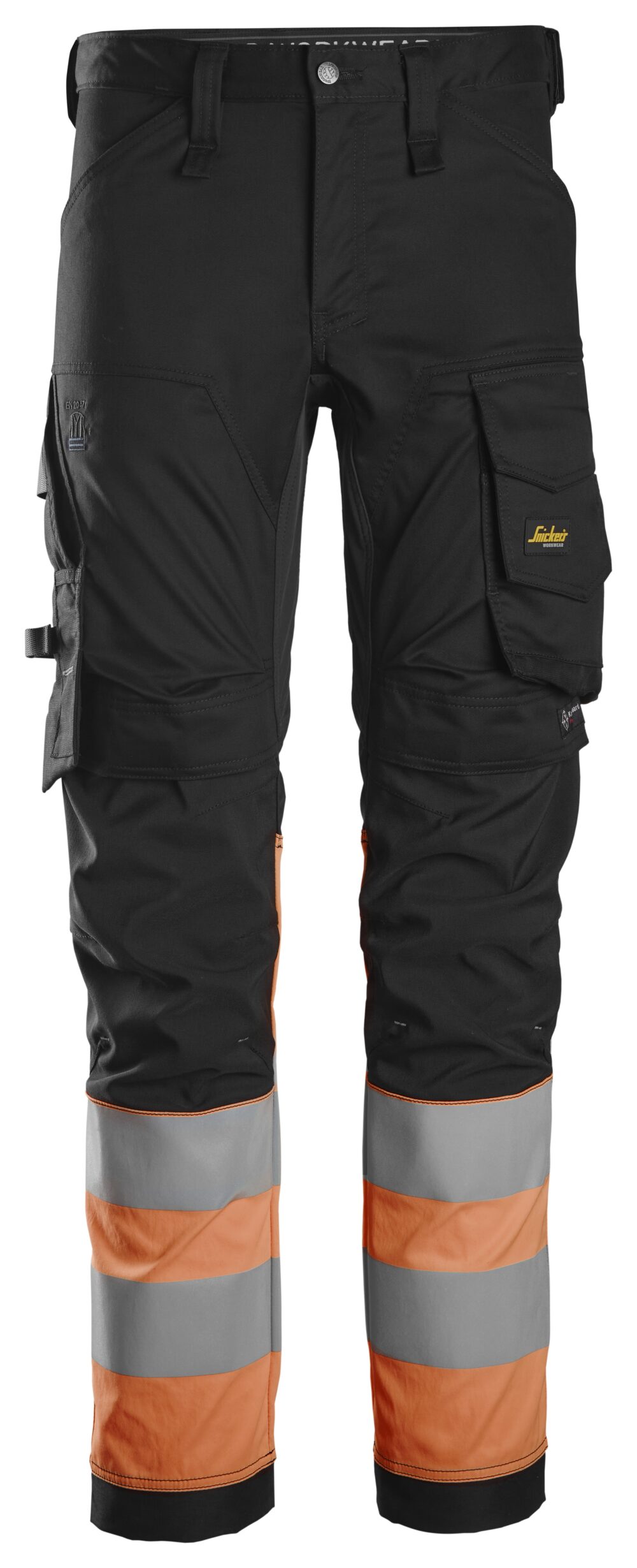 High-Vis, Spodnie odblaskowe stretch, EN 20471/1 — Czarny / Pomarańczowy Odblaskowy