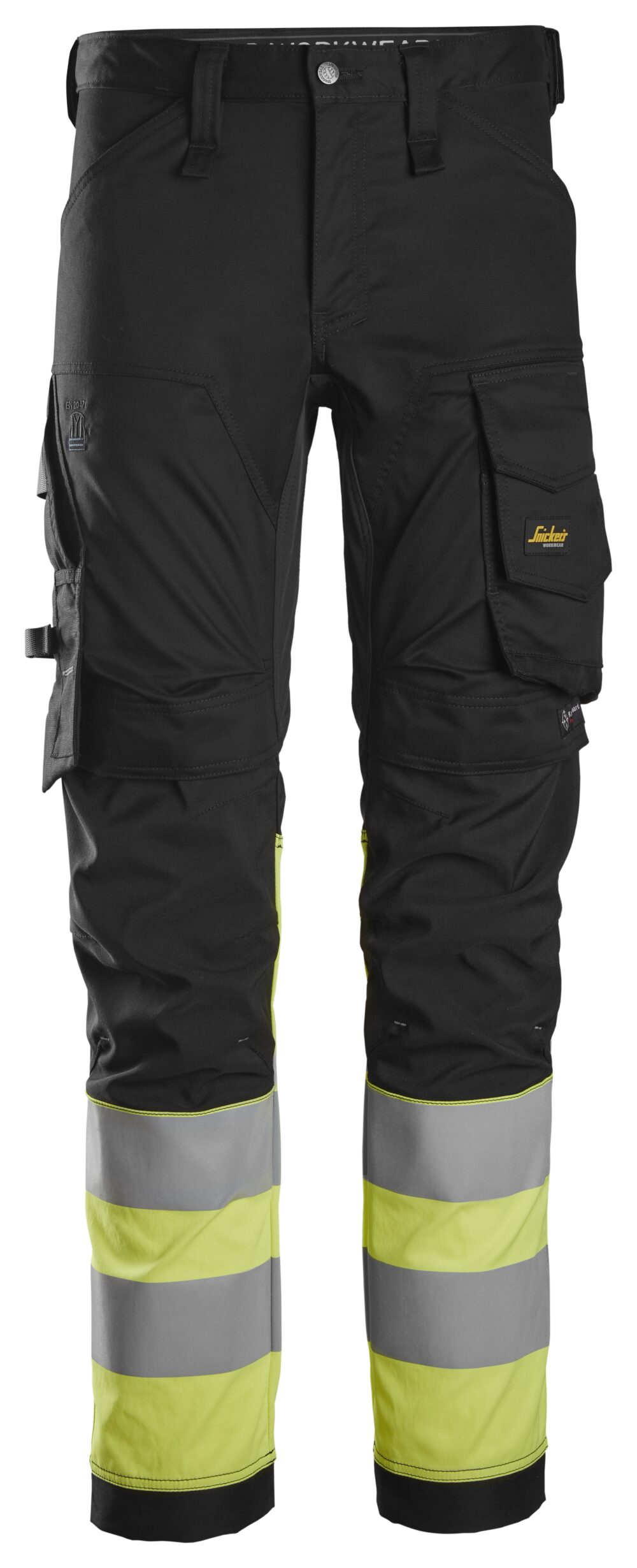 High-Vis, Spodnie odblaskowe stretch, EN 20471/1 — Czarny / Żółty Odblaskowy