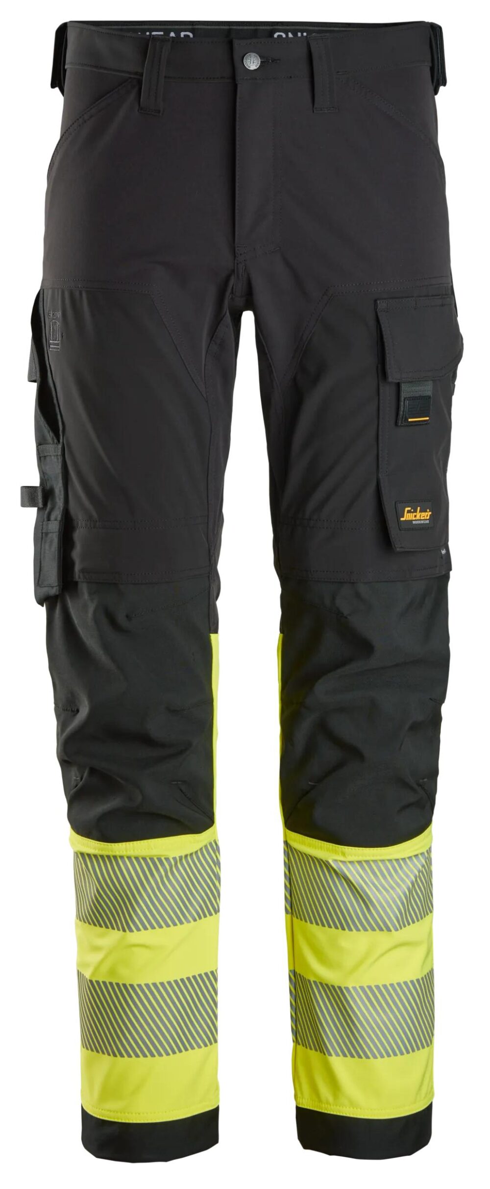 High-Vis, Spodnie odblaskowe z 4-kierunkowego stretchu, EN 20471/1 — Czarny / Żółty Odblaskowy