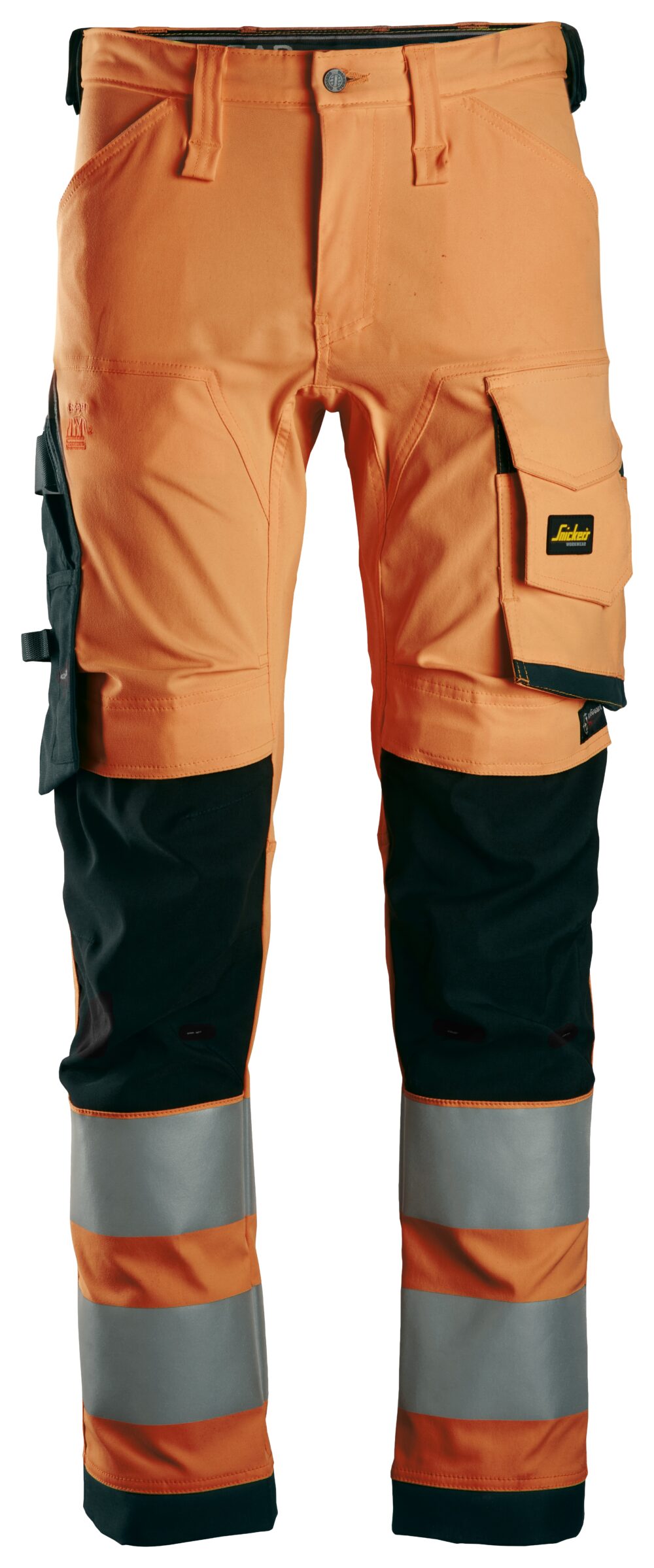 High-Vis, Spodnie odblaskowe stretch, EN 20471/2 — Pomarańczowy Odblaskowy / Czarny