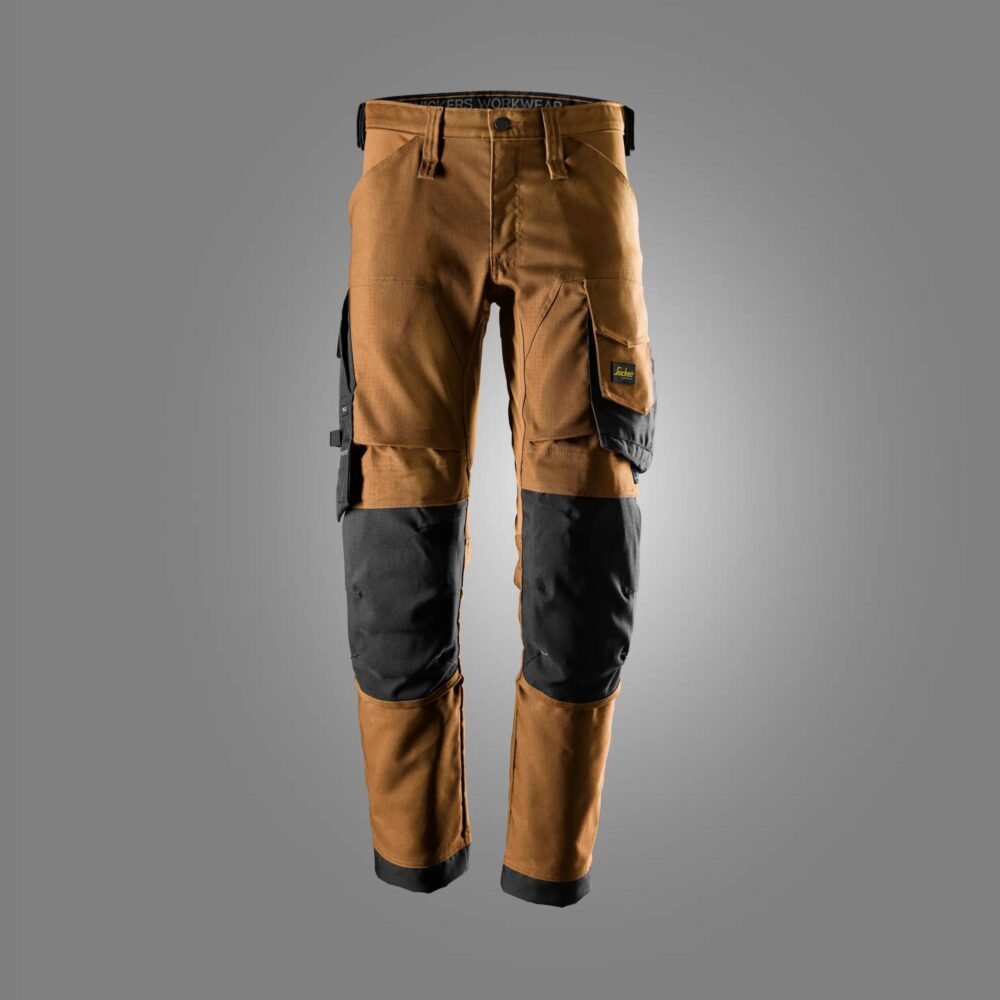 AllroundWork, Spodnie Canvas stretch — Brązowy / Czarny