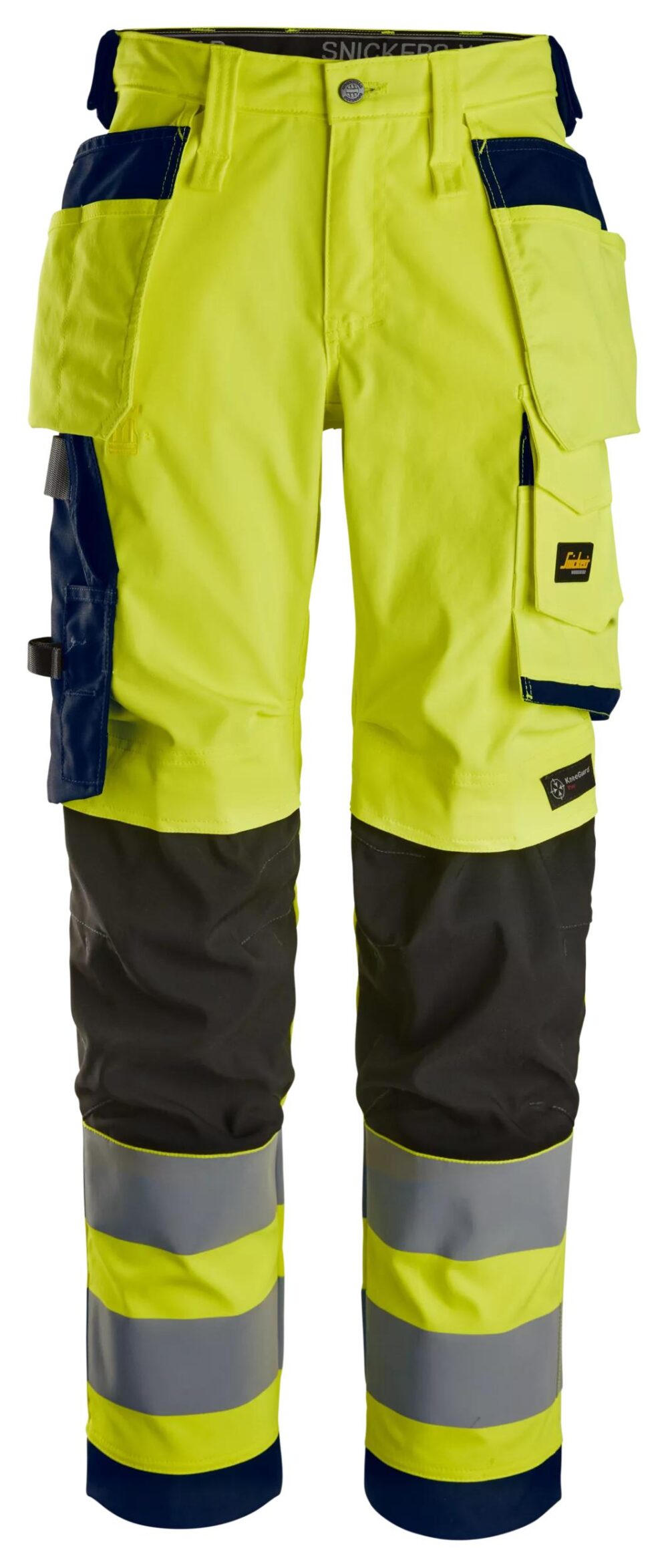 High-Vis, Spodnie odblaskowe strech z workami kieszeniowymi, EN 20471/2 - damskie — Żółty Odblaskowy / Granatowy