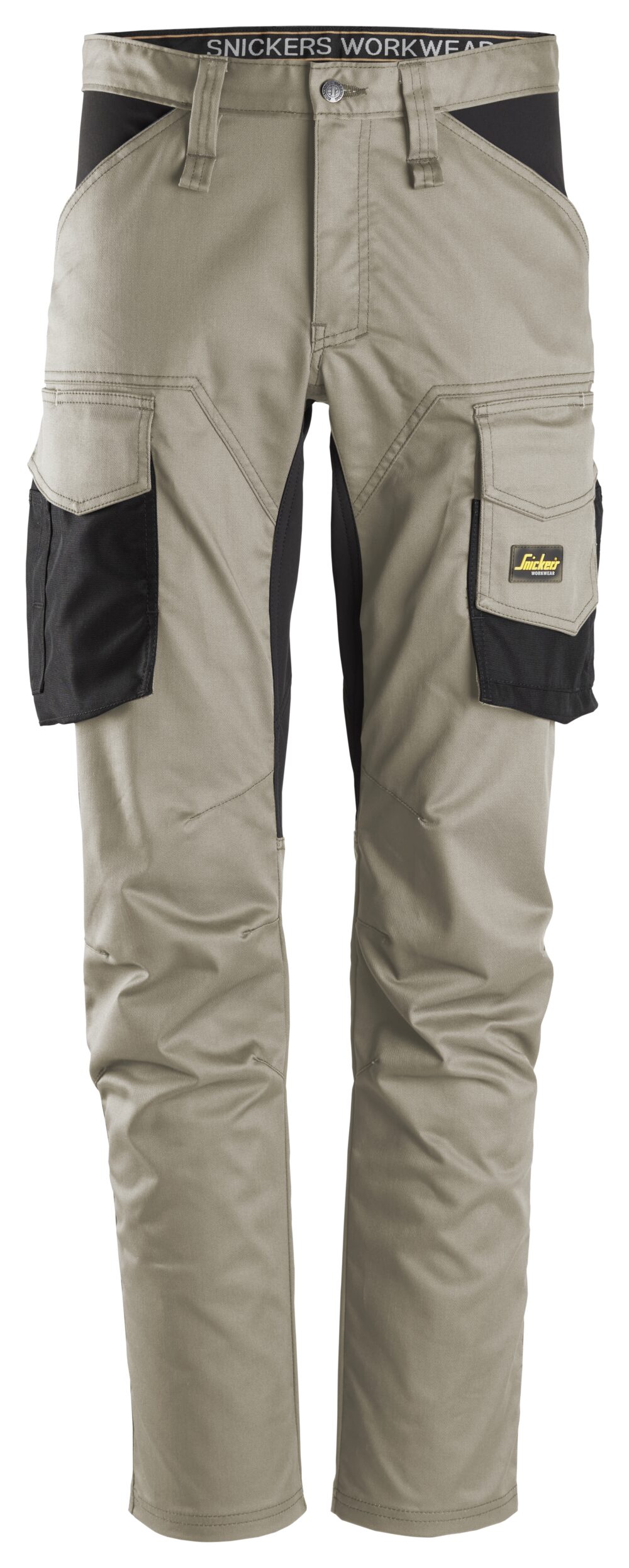 AllroundWork, Spodnie stretch bez kieszeni nakolannikowych — Khaki / Czarny