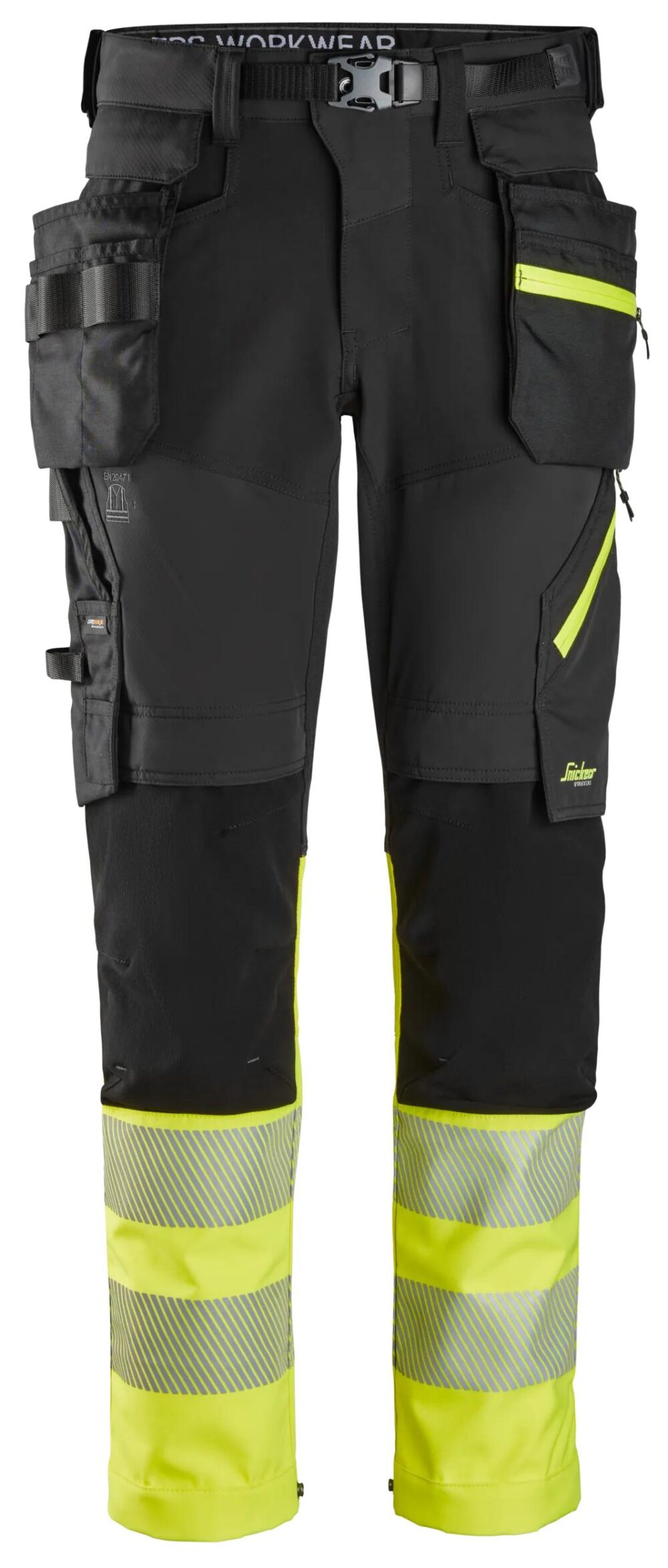 High-Vis, Spodnie odblaskowe z odpinanymi workami kieszeniowymi, EN 20471/1 — Czarny / Żółty Odblaskowy