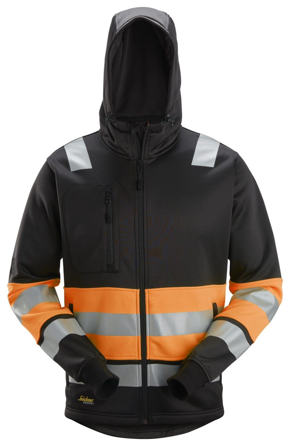 High-Vis, Bluza odblaskowa z kapturem, na suwak, EN 20471/1 — Czarny / Pomarańczowy Odblaskowy