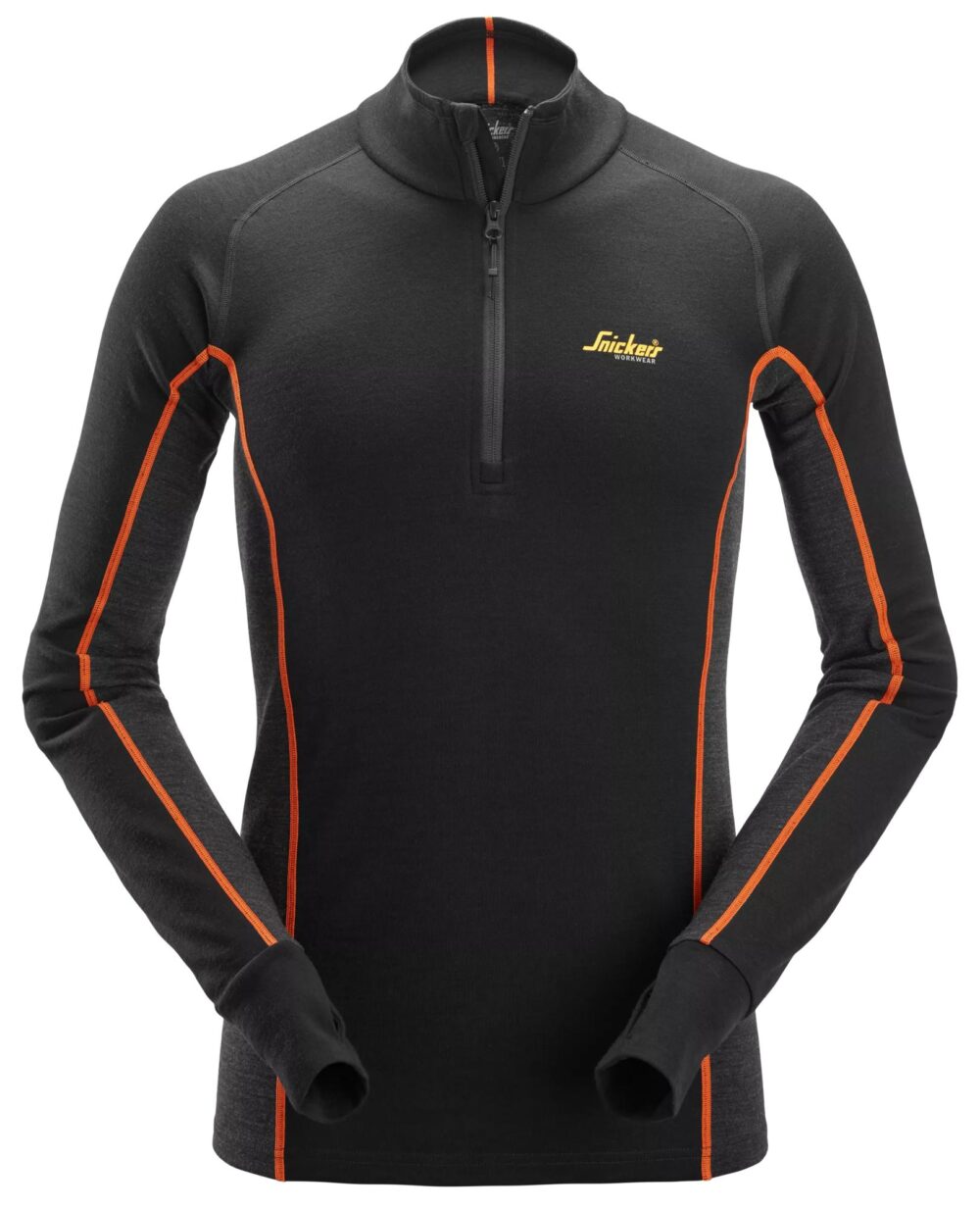 Koszulka merino Stay Warm, warstwa bazowa – półgolf, krótki suwak — Czarny / Antracytowy Melanż