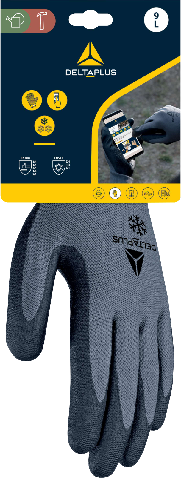 Rękawice dziane z poliestru i akrylu Delta Plus DPVE728 — Czarno-szary