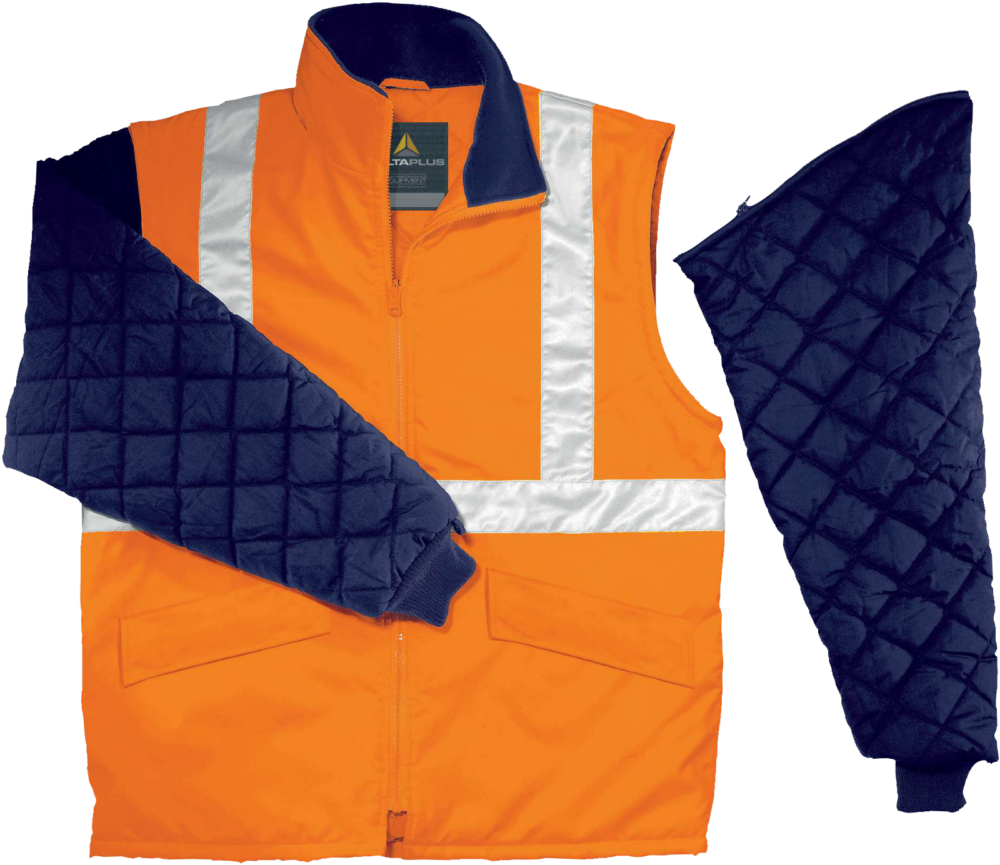 Bluza ocieplana ostrzegawcza z poliestru z odpinanymi Delta Plus FREEWAY HV — Pomarańczowy fluo